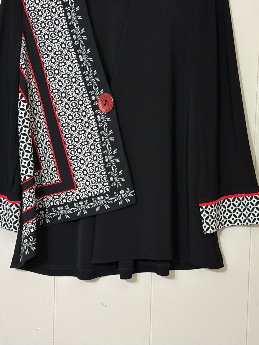 Joseph Ribkoff Asymmetrical Draped Cardigan Blazer Black White Red Size 8 - Picture 4 of 11